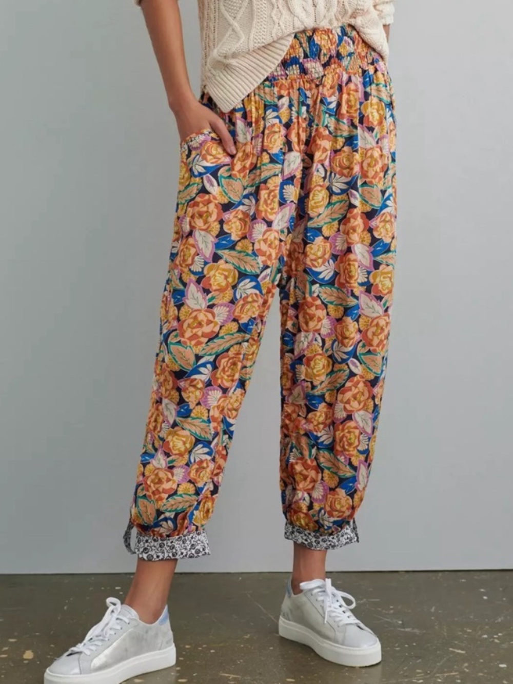 Anthropologie Womens Small Shari Harem Pants Multicolor FloralPrint Boho Cottage